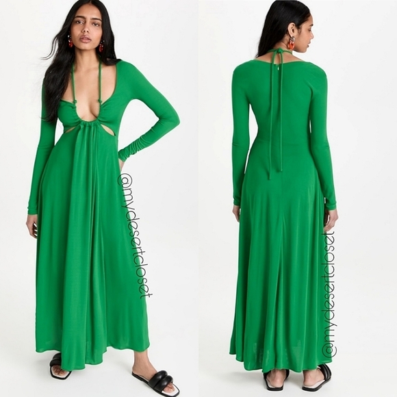 Proenza Schouler Drawstring Keyhole Matte Cutout Green Jersey Maxi Dress - Picture 3 of 16